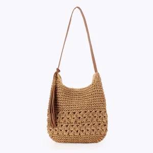 Factory Direct Pure Hand Woven Ladies Single Shoulder Water Bucket Straw Bag Beach Bag