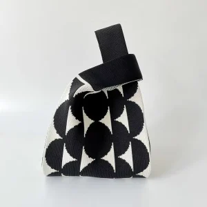Factory Fashion Quality Designer Wool Knitted Stripe Hand Bag Shopping Unique Bag Checkerboard Tote Bag Handbag