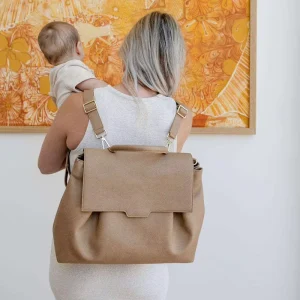 Factory New Genuine Leather Tote Diaper Organizer Bag Large Capacity Baby Storage Travel Mommy Handbag Zipper Closure Custom