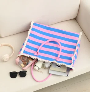 Factory New Style Canvas Lady Shoulder Bag Large Capacity Tote Bag Blue Anti-Theft Zipper Closure Handbag