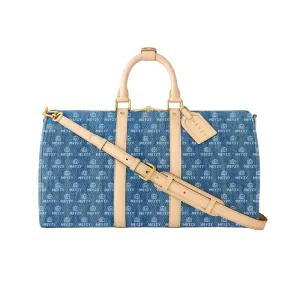 Factory OEM ODM Custom Full Print Monogram Logo Waterproof Travel Bag Lightweight Denim Duffel Bag