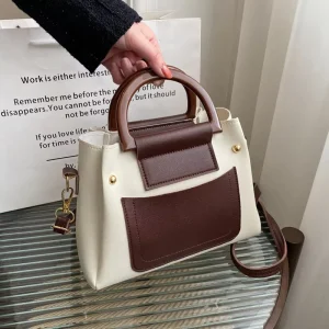 Factory Retro New Fashion Color Contrast Handbag Large Capacity Bucket PU Leather Stitching Color Womens Messenger Tote Bags