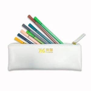 Factory Supply Custom PU Plain Leather Gold Printing Zipper Pen and Pencil Case Holder Pouch Cosmetic Organizer Bag