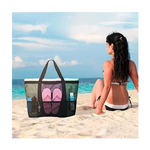 Fashion Beach Bag Large Towel Slippers travel women’s portable Multi Pocket Beach Tote Bag