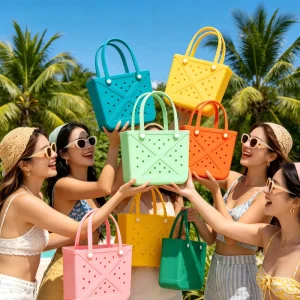 Fashion Candy Pattern Large Reusable EVA Waterproof Portable Tote Bag for Shopping Travel Use