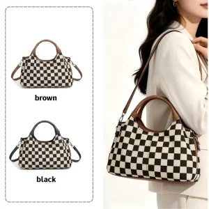 Fashion Checkered Pattern Crossbody Bags Adjustable Strap Zipper Purses Polyester Shopping Shoulder Bags Women Messenger Handbag