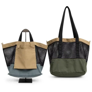 Fashion Colorblock Mesh Shoulder Tote Bag Large Capacity Reusable Shopping Bag Reversible Beach Storage Handbag for Women