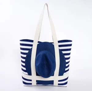 Fashion Customized Summer Women’s Large Canvas Tote Bag with Beach Hat