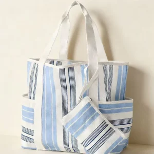 Fashion Eco Friendly Personalized Canvas Striped Large Capacity Ladies Portable Shopping Outdoor Beach Tote Bag