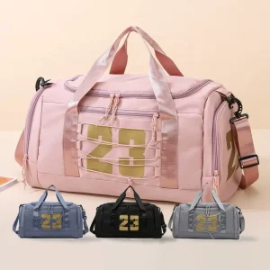 Fashion Golden Printing Waterproof Large Capacity Sports Gym Travel Duffle Bag with 2 Sides Shoes Compartment