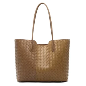 Fashion High class Genuine Leather Large capacity Women’s Underarm Commuting Tote Bag Zipper Weave Polyester Shoulder Bag All