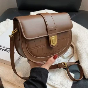 Fashion Ladies Messenger Shoulder Bag Pu Women’s Bags Design Stone Saddle Handbags