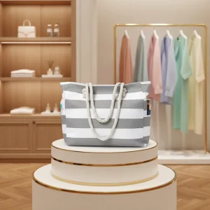 Fashion Ladies Shoulder Bag Lightweight Large Beach Bag Striped Canvas Tote Bag for Women