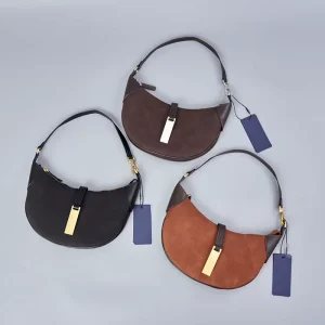 Fashion Lady Vintage PU Crescent Bag with Zipper & Hasp Closure Single Strap Polyester Lining Crossbody Shoulder Bag