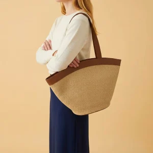 Fashion Large Capacity Leather Women’s Shoulder Ladies Hand Woven Handbags Tote Bag Travel Beach Summer