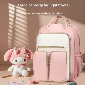 Fashion Large Capacity Oxford Mom Backpack with USB Charging Port Multi Pocket Baby Diaper Supplies Storage Bag for Outdoor Use