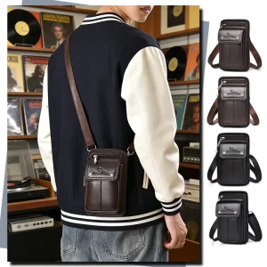 Fashion Men’s Messenger Bag Business square Crossbody Bag Casual Luxury Small Phone Bag for Male with Waterproof Pu Leather