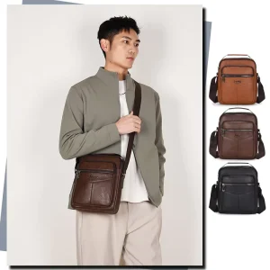 Fashion Men’s Messenger Bag Large Capacity Casual Crossbody Bag Lightweight Shoulder Bag for Men with Adjustable Strap and PU