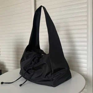 Fashion Nylon Large Capacity Single Shoulder Tote Crossbody Bag Women’s Solid Color String Closure Anti Theft