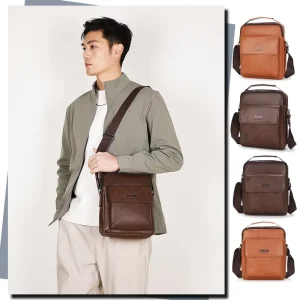 Fashion PU Leather Men’s Messenger Bag Business Crossbody Bag Luxury Mobile Phone Bag for All Season and Durable Waterproof