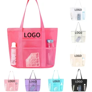 Fashion Portable Large Capacity Mesh Beach Tote Bag for Shower Gym Trip Shopping