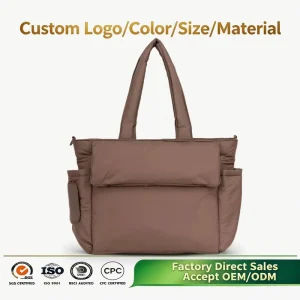 Fashion Puffy Diaper Tote Bag Large Capacity Women Handbag With Laptop Sleeve Zipper Closure Mummy Diaper Tote Bag