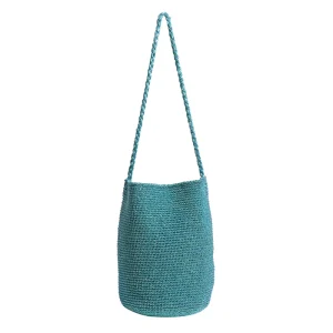 Fashion Shiny Thread Straw Bucket Bag Metallic Yarn Long Strap Crossbody Summer Beach Purse for Women
