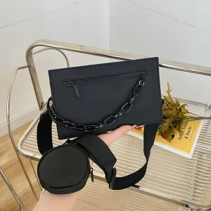 Fashion Sports Cross Body Bags 2pcs Set Messenger Tote Shoulder Bag PU Leather Chain Pure Color Women’s Bag