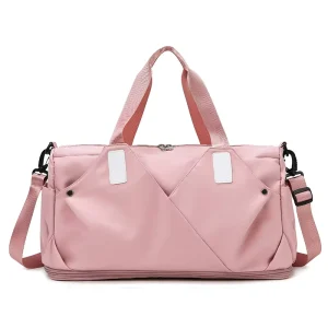Fashion Sports Fitness Gym Duffel Bag Zipper Wet Dry Section Waterproof Nylon Women Two Compartments Expandable Travel Weekender