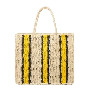 Fashion Striped Straw Large Tote Bag Casual Paper Woven Women Handbag Handmade Large Capacity Summer Beach Tote Bag