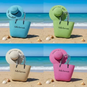 Fashion Summer Style Bag Handmade Large Women’s Polyester Fiber Embroidered Handbag Women’s Holiday Beach Tote Hat Set