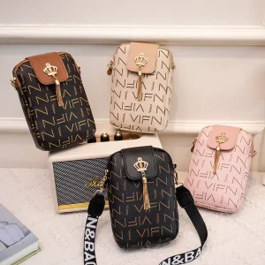 Fashion Tassel Women’s Messenger Bag Solid PU Leather Single Shoulder Crossbody Bag Zipper Small Purse Phone Bags for Women