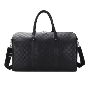 Fashion Vintage Waterproof Soft PU Leather Zipper Closure Unisex Weekend Travel Gym Duffel Bag Lattice Pattern