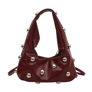 Fashion Women PU Leather Handbags High Quality Ladies Rivet Shoulder Bags Casual Female Underarm Bags for Women