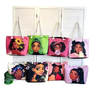 Fashion Women’s Beach Bag All Match Portable Creative Thick Rope Open Closure Canvas Cotton Tote Bag