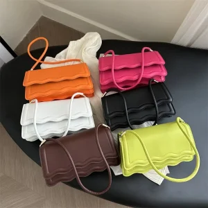 Fashionable Candy Color Sling Bag For Women Flap Single Shoulder Bag PU Leather Handbag