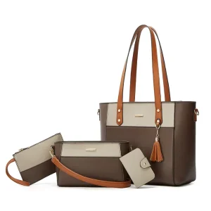 Fashionable PU Shoulder Large Capacity All Match Zipper Tassel Tote Bag Commuting Crossbody Women’s Handbag Set