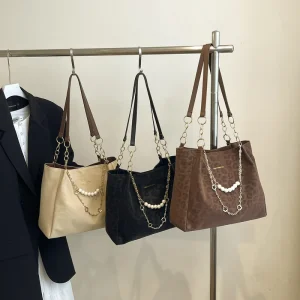 Fashionable Retro Women’s Bag New Leopard Print Shoulder Bag Large Capacity Handbag with Chain