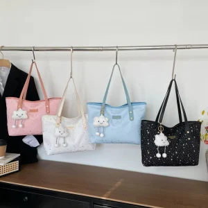 Fashionable Shoulder Tote Bag Cute Printed Women’s Bag PU Leather Handbag with Pendant