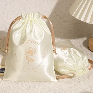 Fashionable Small Satin Drawstring Gift Cosmetic Makeup Bag Custom Logo Printed Silk Hair Bundle Wig Packing Dust Satin Pouch