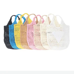 Fashionable Summer Women’s Paper Woven Tote Beach Bag Single Strap Shoulder Handbag with Open Closure and Embroidery Decoration