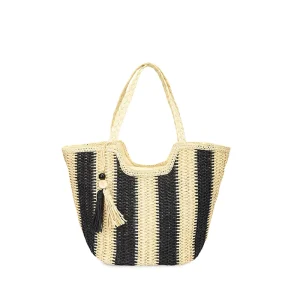 Fashionable Women’s Beach Travel Bag with Polyester Zipper Closed Embroidery Hand held Shoulder Bag