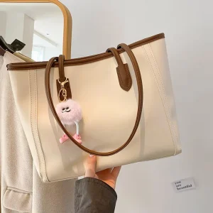 Fashionable Women’s Tote Bag Elegant Korean Style Shoulder Bag with Zipper Closure All Match Polyester Lining