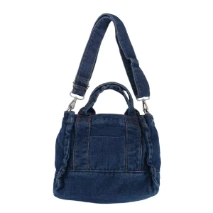 Female Canvas Flowers Denim Tote Shoulder Messenger Bag for Daily Use Travel