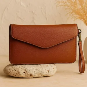 First-Layer Cowhide Brown Genuine Leather Button Waterproof Elegant Flap Envelope Evening Bag Small Women’s Handbag Strapless