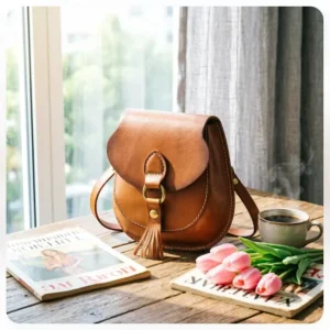 Flap Saddle Bag Women’s Messenger Small Shoulder Crossbody Bag Cowhide Leather Chains Polyester Lining