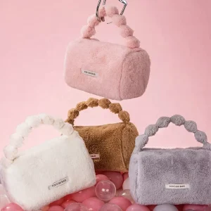 Fluffy Cute Makeup Bag Cosmetic Bags Pink Velvet Private Label Plush Fashion Makeup Storage Women Bag
