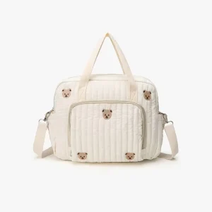 Fluffy Quilted Maternity Bag Diaper for Maternal Mommy Embroidery Cotton Shoulder Nappy Bag New Born Tote Bag Teddy Bear Pattern
