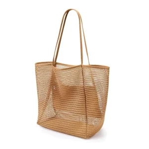 Foldable Large Mesh Nylon Beach Bag Tote Womens Shoulder Bag Two Summer Outdoor Travel Leisure Vegetable Basket