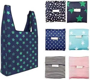Foldable Reusable Shopping Bag 35LB Capacity Waterproof Tote with Pouch Lightweight EcoFriendly Grocery Bag